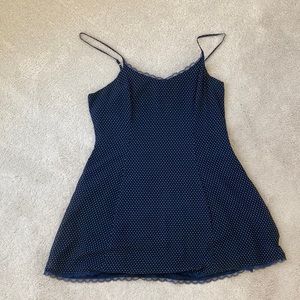 Urban Outfitters Navy and dot slip dress with lace detail